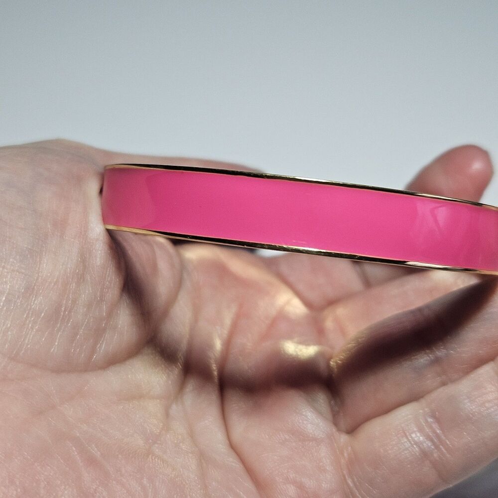 Kate Spade Tickled Pink Enamel Bracelet Gold Tone Bangle 7.75"